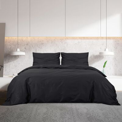 vidaXL Комплект спално бельо, черно, 155x220 см, памук
