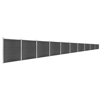 vidaXL Ограден панел, WPC, 1737x186 см, черен