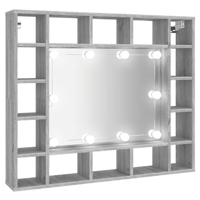 vidaXL Огледален шкаф с LED, Сив сонома, 91x15x76,5 см