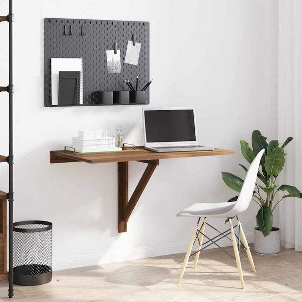 vidaXL Сгъваема стенна маса кафяв дъб 100x60x56 см инженерно дърво