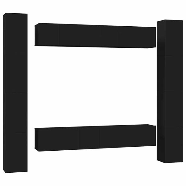 vidaXL Комплект ТВ шкафове от 6 части, черен, инженерно дърво