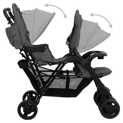 vidaXL Тандемна количка за близнаци, тъмносива, стомана