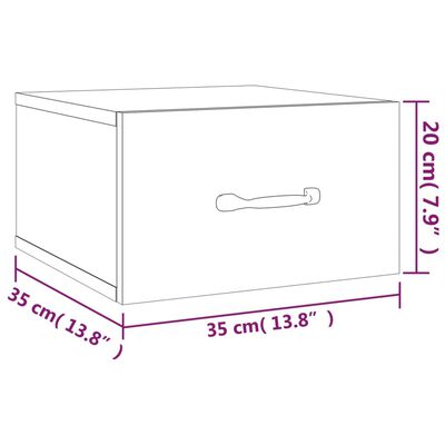 vidaXL Нощно шкафче за стенен монтаж, черно, 35x35x20 см
