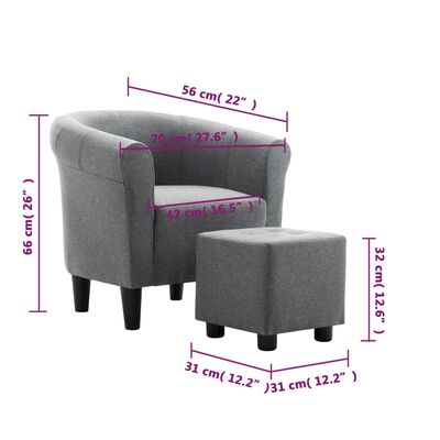 vidaXL Комплект фотьойл с табуретка, 2 части, светлосив, плат