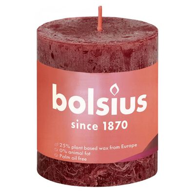 Bolsius Рустик колонни свещи Shine, 4 бр, 80x68 мм, кадифено червено