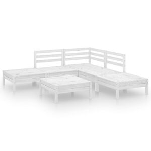 vidaXL Градински лаундж комплект, 6 части, бял, бор масив