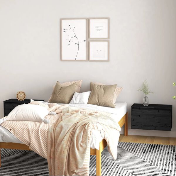 vidaXL Стенни шкафове, 2 бр, черни, 60x30x35 см, бор масив