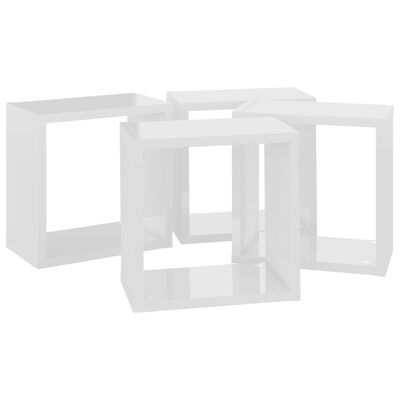 vidaXL Стенни кубични рафтове, 4 бр, бял гланц, 26x15x26 см