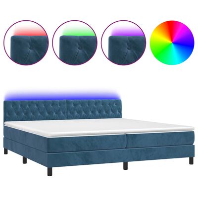 vidaXL Боксспринг легло с матрак и LED, тъмносиньо, 200x200 см, кадифе