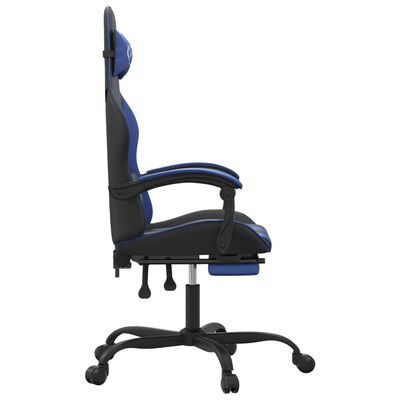 vidaXL Въртящ гейминг стол с опора за крака черно-син изкуствена кожа