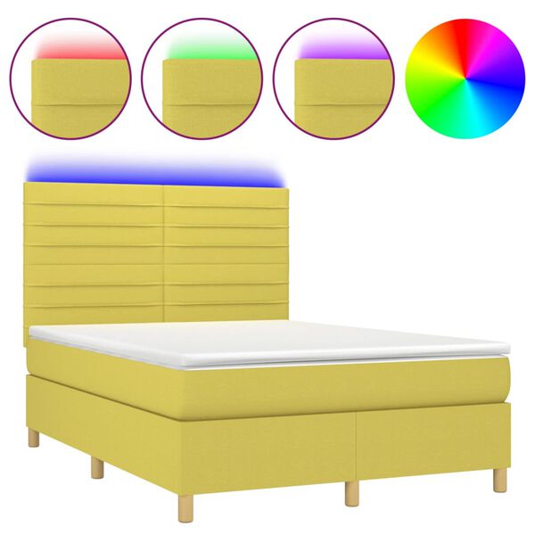 vidaXL Боксспринг легло с матрак и LED, зелено, 140x200 см, плат