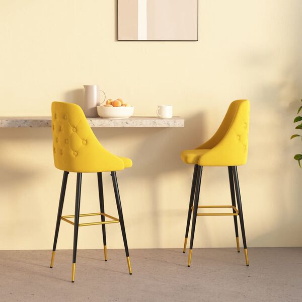 vidaXL Бар табуретки, 2 бр, горчица, кадифе