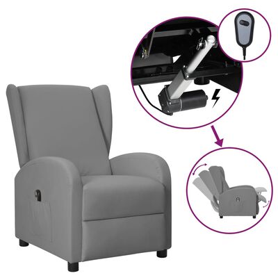 vidaXL Wingback електрически реклайнер стол, сив, изкуствена кожа
