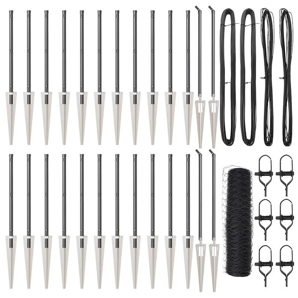 vidaXL Стълб за ограда. Сив 50 x 0,8 м (50 мм мрежа) Стомана и PVC