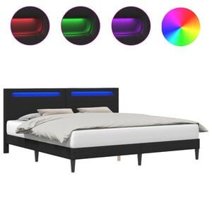vidaXL Рамка за легло с LED ленти Черно 180 x 200 cm Изкуствена