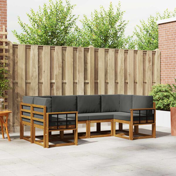 vidaXL Комплект дивани за открито 6 pcs Натурален и Антрацит