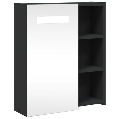 vidaXL Огледален шкаф за баня с LED осветление черен 45x13x52 см