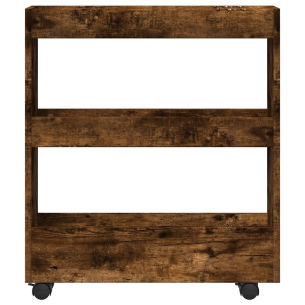 vidaXL Тясна количка за съхранение 3 нива опушен дъб инженерно дърво