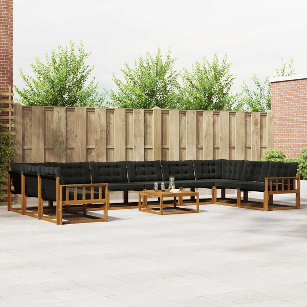 vidaXL Комплект дивани за открито 11 pcs Естествено и черно