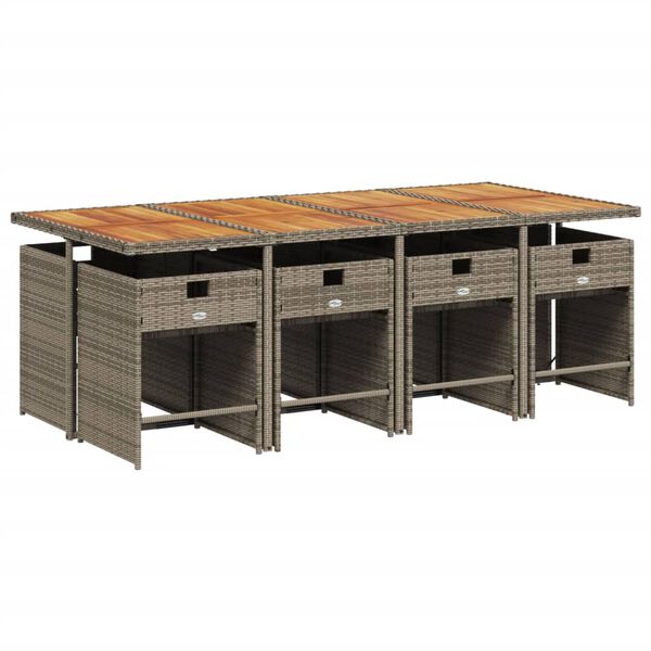 vidaXL Градински трапезен комплект 9 части с възглавници сив полиратан