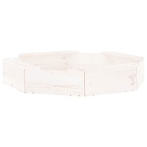 vidaXL Пясъчник със седалки, бял, осмоъгълен, масивна дървесина бор