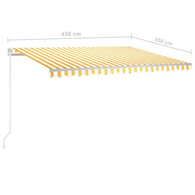 vidaXL Ръчно прибиращ се сенник с LED 4,5x3,5 м жълто и бяло