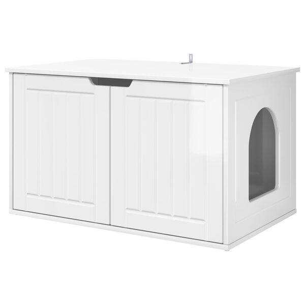 vidaXL Къща за котки Гланц бяло 85 x 55 x 50,5 см Инженерно дърво