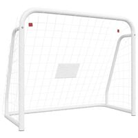 vidaXL Футболна врата с мрежа, бяла, 125x96x60 см, стомана и полиестер