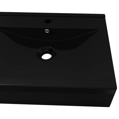 vidaXL Керамична мивка лукс правоъгълна с отвор за кран черна 60х46 см