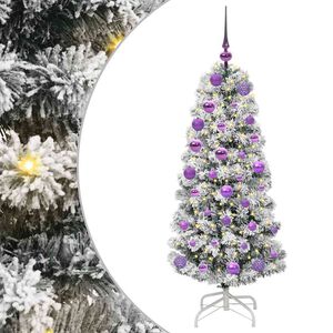 vidaXL Изкуствено коледно дърво с хингед Зелен и бял 120 cm
