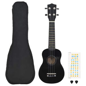 vidaXL Комплект сопрано укулеле с калъф за деца, черно, 21"