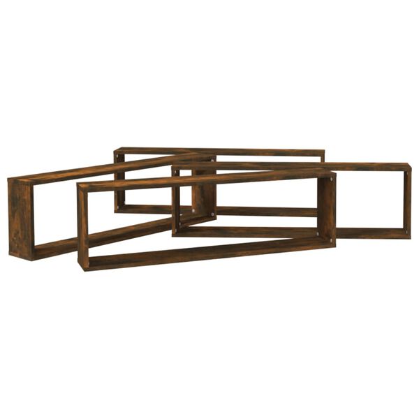 vidaXL Стенни рафтове куб 4 бр опушен дъб 100x15x30 см инженерно дърво