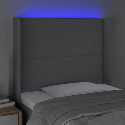 vidaXL LED горна табла за легло, светлосива, 93x16x118/128 см, плат