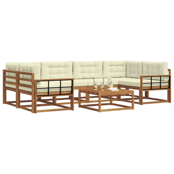 vidaXL Комплект дивани за открито 7 pcs Натурален и Крема