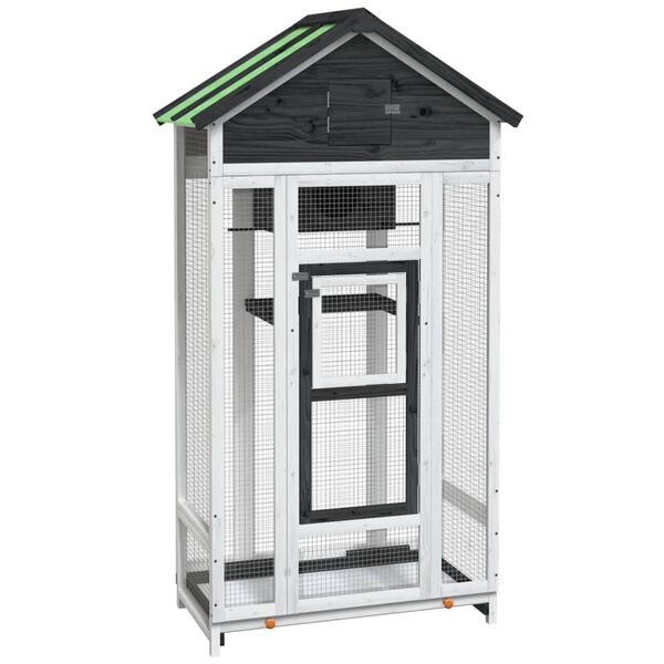 vidaXL Къщичка за птици сива 91,5x53x170 см масивна чамова дървесина