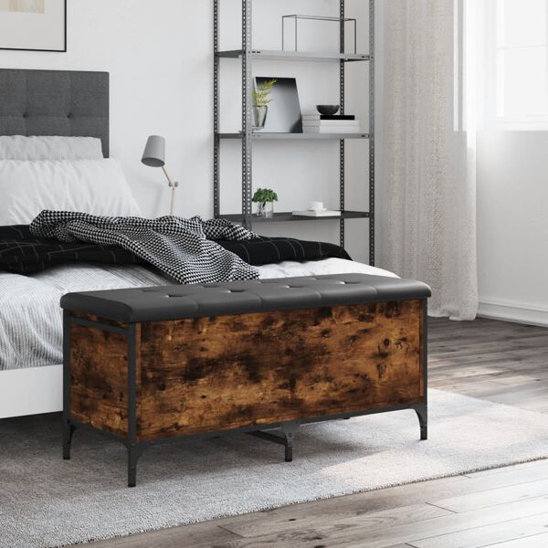 vidaXL Пейка за съхранение, опушен дъб, 102x42x45 см, инженерно дърво