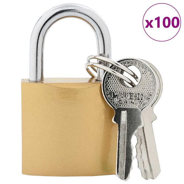 vidaXL U Lock с ключове 100 pcs Месинг Желязо