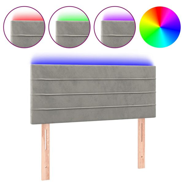 vidaXL LED горна табла за легло, светлосива, 100x5x78/88 см кадифе