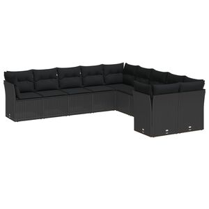 vidaXL Градински Софа Комплект с възглавница 13 pcs Черно полиратан