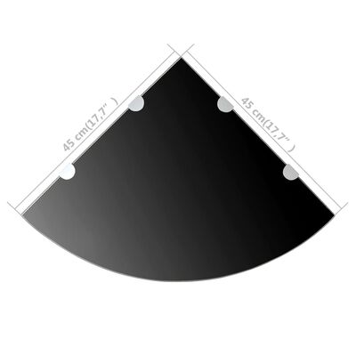 vidaXL Ъглов рафт от черно стъкло с държачи в цвят хром, 45x45 см