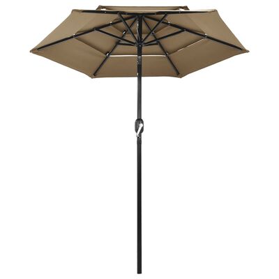 vidaXL Градински чадър на 3 нива с алуминиев прът, таупе, 2 м