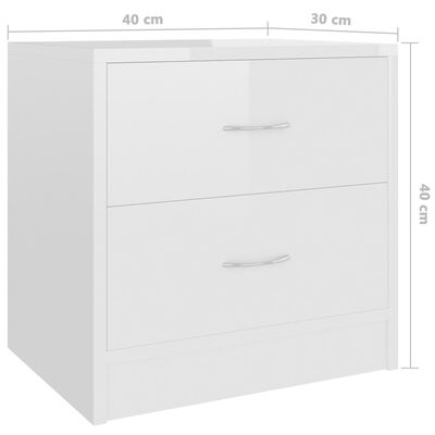 vidaXL Нощни шкафчета, бял гланц, 2 бр, 40x30x40 см, ПДЧ