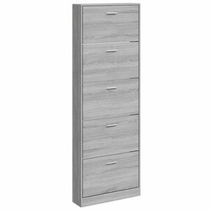 vidaXL Шкаф за обувки, сив сонома, 59x17x169 см, инженерно дърво