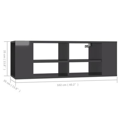 vidaXL ТВ шкаф за стенен монтаж, сив гланц, 102x35x35 см, ПДЧ