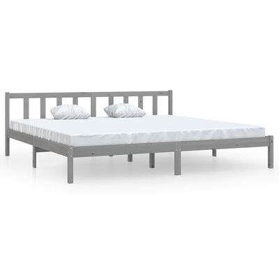 vidaXL Рамка за легло, сива, борово дърво масив, 200x200 см