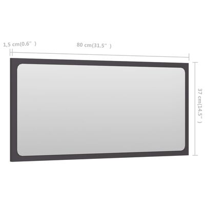 vidaXL Огледало за баня, сиво, 80x1,5x37 см, ПДЧ