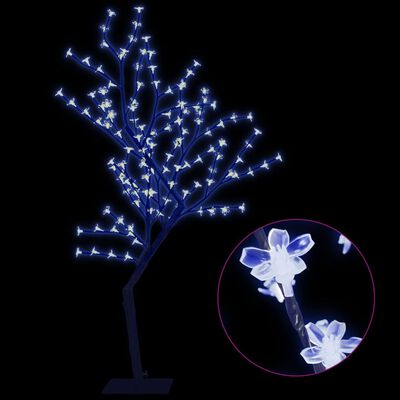 vidaXL Коледно дърво, 128 сини LED, разцъфнала череша, 120 см