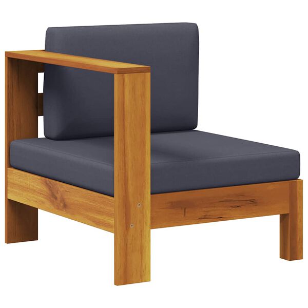 vidaXL Среден диван с 1 подлакътник тъмносив акация масив