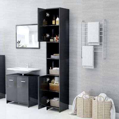 vidaXL Шкаф за баня, сив гланц, 30x30x183,5 см, ПДЧ