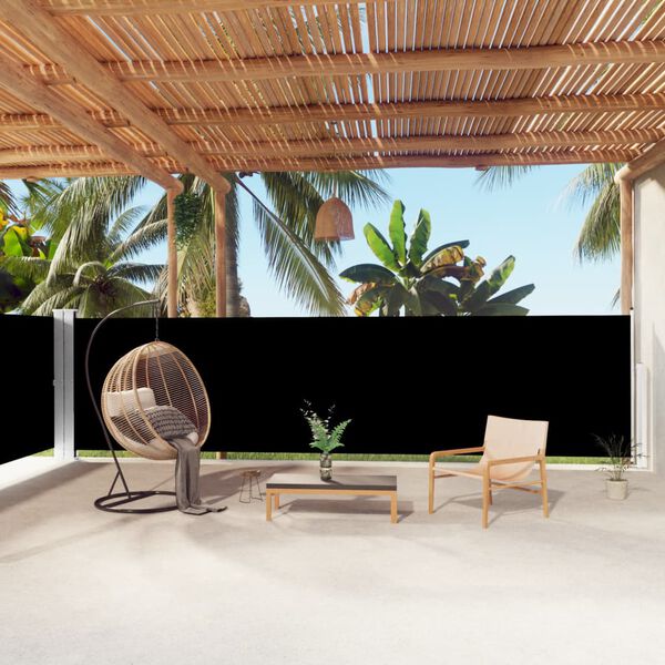 vidaXL Прибираща се странична тента, черна, 160x1000 см